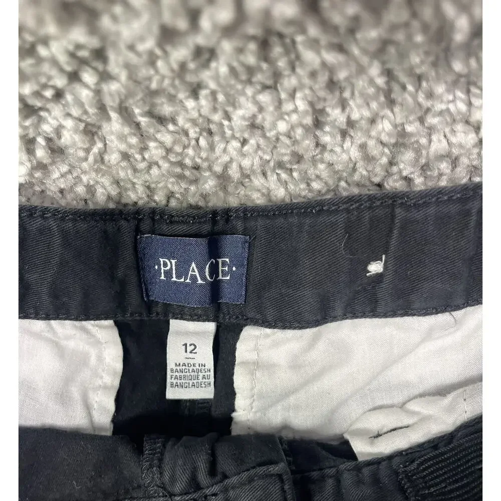 Childrens Place Boys Size 12 Adjusted Waist Cargo Shorts Black Button Zipper